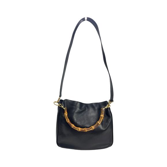 Gucci Black Leather Bamboo Handle Shoulder Bag Vintage 001 1014 1638 Italy - Picture 7 of 16